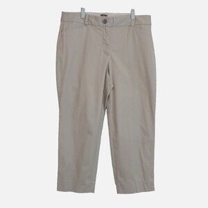 Talbots 10 Petite Tan Khaki Mom Flat Front Cropped Casual Curvy Capri Pants